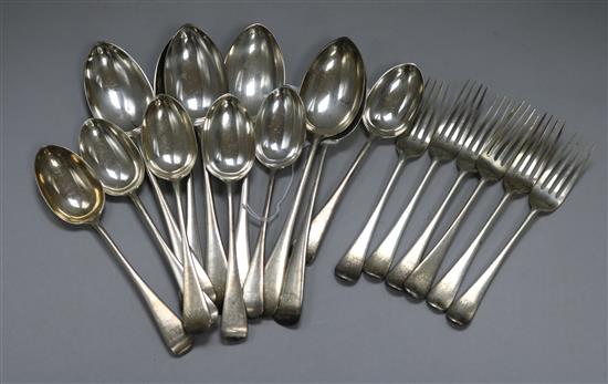 A late Victorian matched part service of silver Old English pattern flatware,
